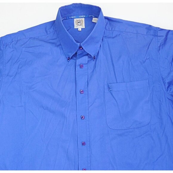 Cinch Size Large Mens Blue Embroidered Pocket Logo Button Down Cotton Shirt - Picture 9 of 9
